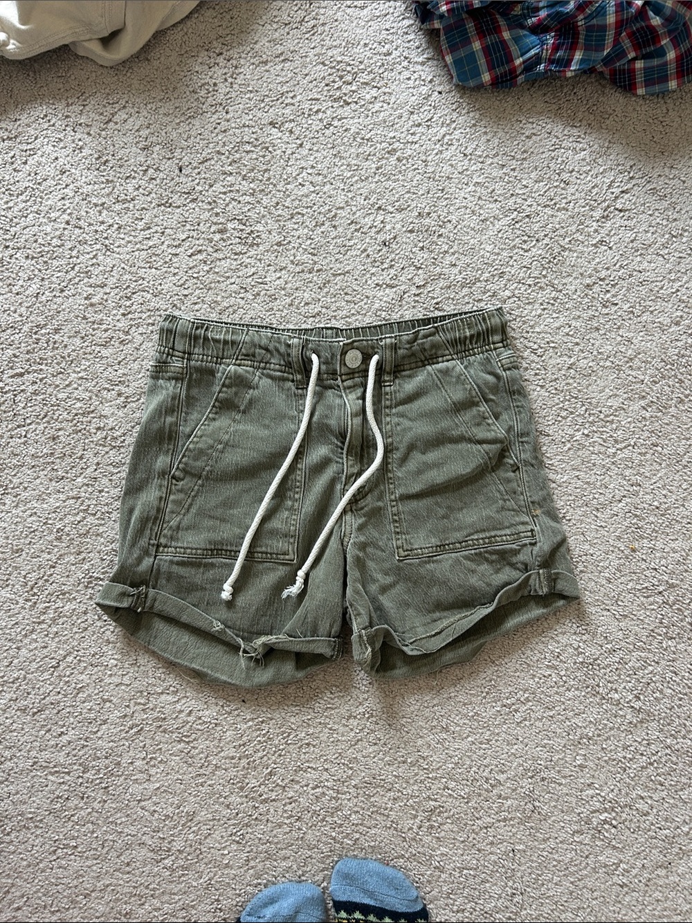 American Eagle Outfitters Olive Drawstring Rolled-Hem Jean Shorts